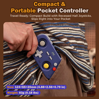 Pocket Retro Game Controller,1000Hz Recessed Stick, Hall Effect Joysticks,Portable Mini Gamepad Customizable Controls
